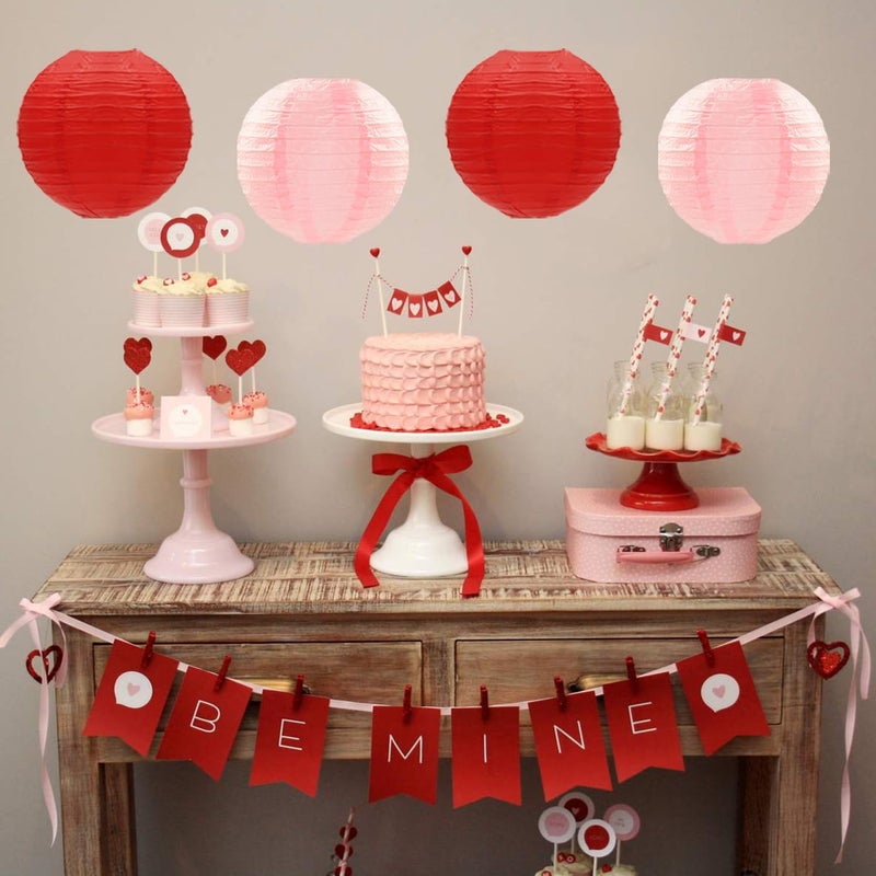 Mprocherify Red Pink Valentines Day Paper Flowers Hearts Honeycomb Lanterns Tissue Pom Poms 15pcs Galentines Party Decorations Anniversary Love Birthday Wedding Baby Shower Hanging Supplies - Image 3